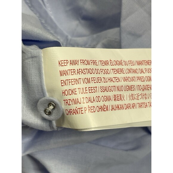 Mon Renn Heron Blue and Ivory Lisle Shirt Mini Spring Dress. Size: XS - Picture 7 of 8